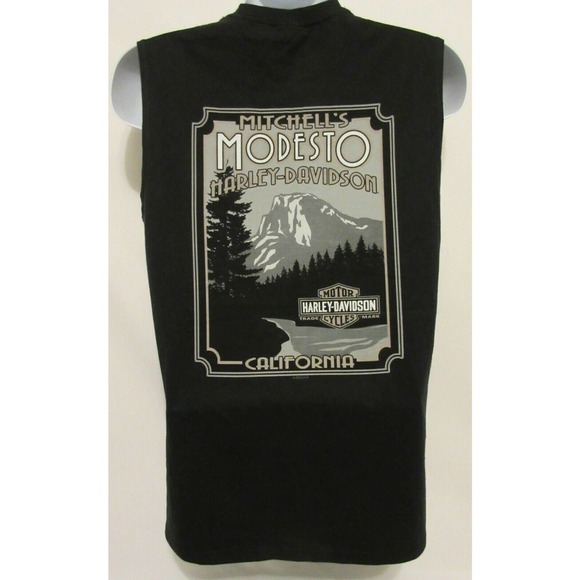 Mitchell's Modesto CA Harley Davidson Black Full Chrome Muscle Tank Shirt Mens M - Picture 7 of 12